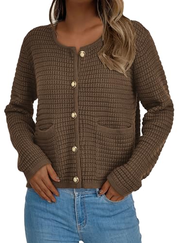 PRETTYGARDEN Women Knit Cardigan Sweaters Fall Fashion Long Sleeve Open Front Button Down Trendy Casual Jacket Winter Clothes