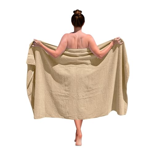 altego Badehandtuch groß 100 x 180 cm Premium Qualität 100% Baumwolle - Badetuch groß - Duschhandtuch - Saunatuch (Beige)