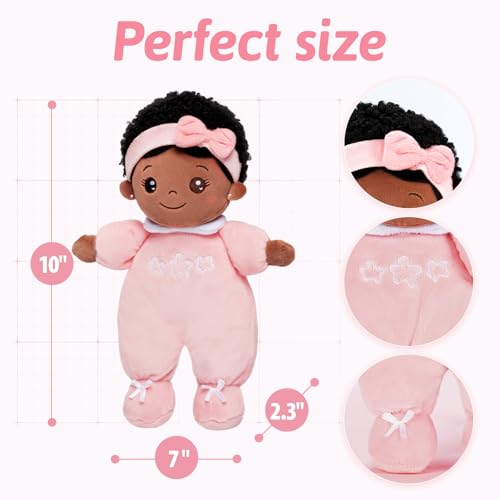 Image of OUOZZZ Soft Black Baby Dolls for Girls - First African American Baby Dolls Multicultural Plush Rag Doll Sleeping Cuddle Buddy Doll Toy for Kids 10 inch