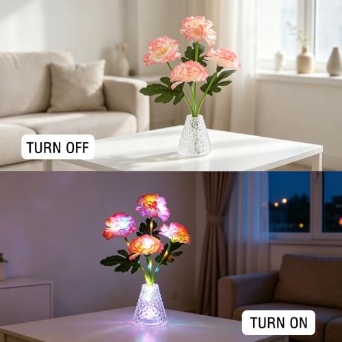 Image of Carnation Flower Lamp, Birthday Gift for Women Home Bar Decor Night Light