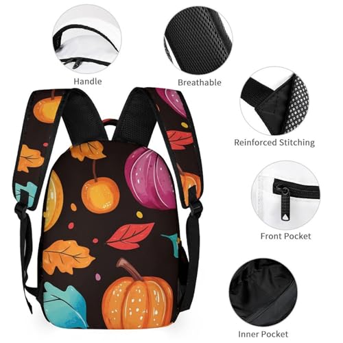 Thanksgiving Colorful Pumpkins Travel Backpack Lunch Box Pencil Case 3Pcs Set for Men Women Office Outing University3