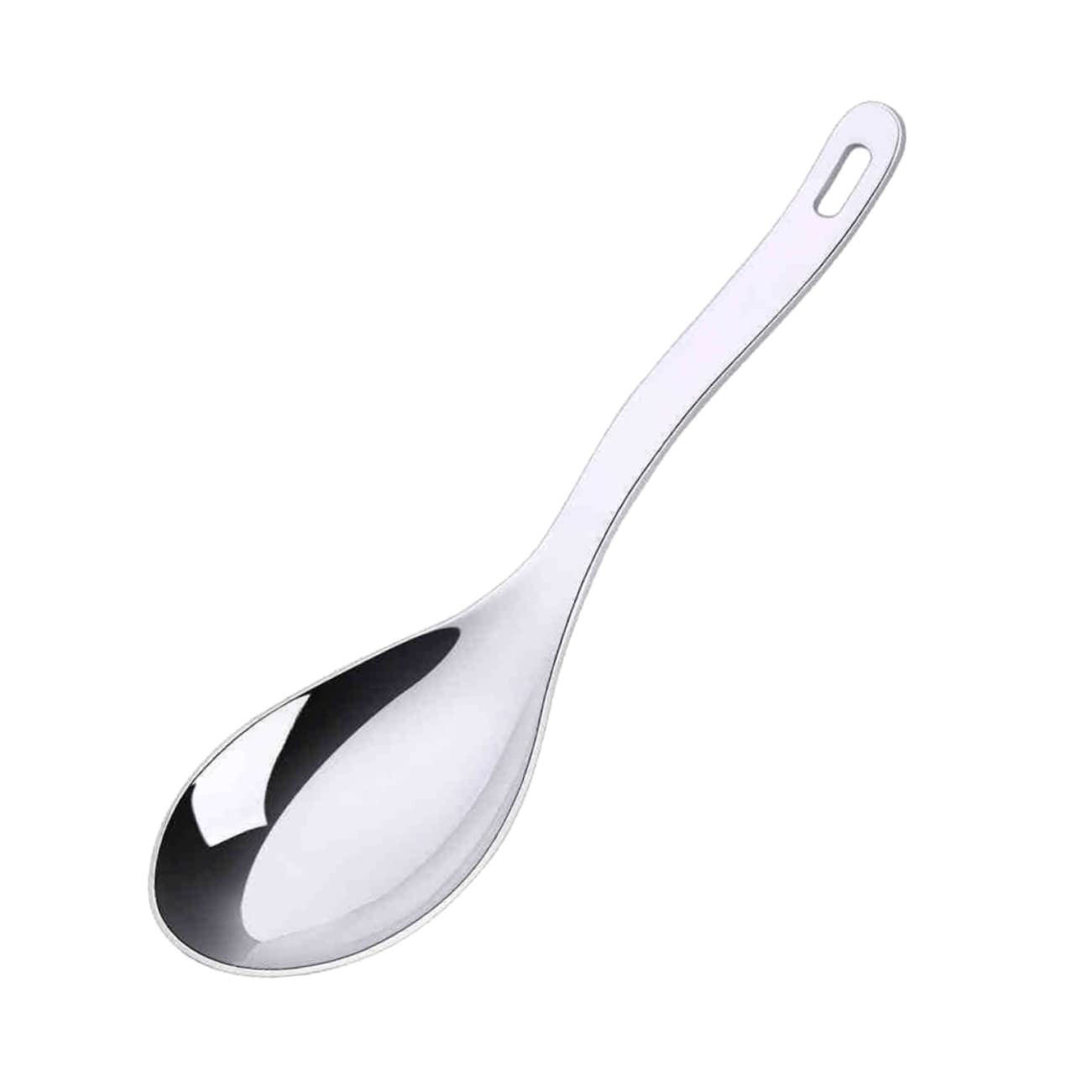 OUNONA Stainless Steel Long Handle Spoon Ergonomic Rice and Soup Serving Utensil for Home and Restaurant Use Polished Finish Elegant Design Kitchen Tool