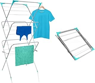 Foldable 3 Tier Clothes Airer - 14 Meters Drying Space Indoor Outdoor Laundry Dryer Rack - Steel Frame Corner Knobs For Extra Hangers - Portable Lightweight Clothes Airer Grey - L61cm x W44cm x H139cm