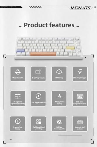 Image of VGN A75 75% Magnetic Switch Gaming Keyboard | Rapid Trigger Hall Effect Keyboard | Adjustable Actuation 0.1-4.0mm | Hot Swappable PBT Keycaps | RGB Backlit | Knob Control | USB-C Wired | Windows /Mac