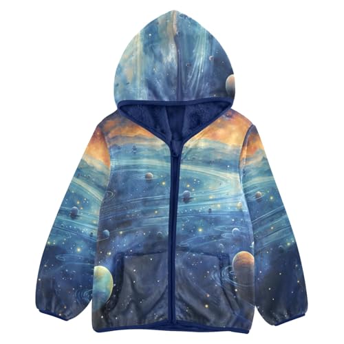 Boys Girls Fleece Jacket The Planets in The Galaxy Kids Warm Hooded Outwear Coat