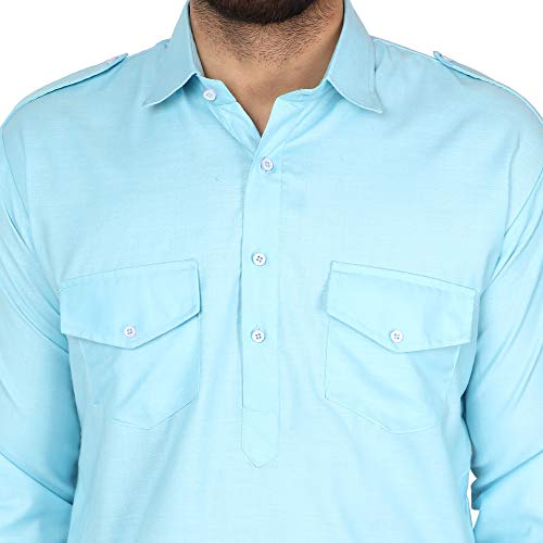 SKAVIJ Men's Tunic Cotton Pathani Kurta Pajama Set Indian Casual Dress Suit3