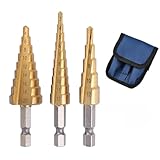 AQUALOACH ステップドリル 六角軸 3本セット (4-20mm 4-12mm 3-12mm) チタンコーティング 穴あけ工具 DIY