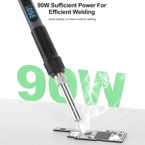 Image of Zelbo Heavy duty 90W 220V Temperature Adjustable Electric Welding Solder Soldering Intelligent digital display soldering iron (Soldering Iron, Solder flux solder wire with Soldering Bits 2)