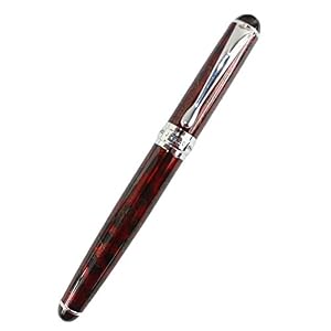 Image of Gullor Medium nib fountain Pen X750 Dark Red Flower Pattern Stainless Steel