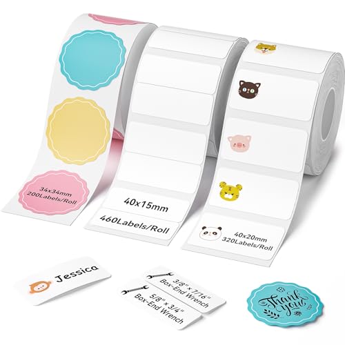 Image of NIIMBOT 3 Rolls Set Label for B1 B21 B3S B21Pro Label Maker, 1.3 inchx1.3 inch Colorful /1.6 inchx0.8 inch Zoo /1.6 inchx0.6 inch 2 Rows, Thermal Label Refills for Daycare /Spice Jar /Address /Logo /Name /Food Container
