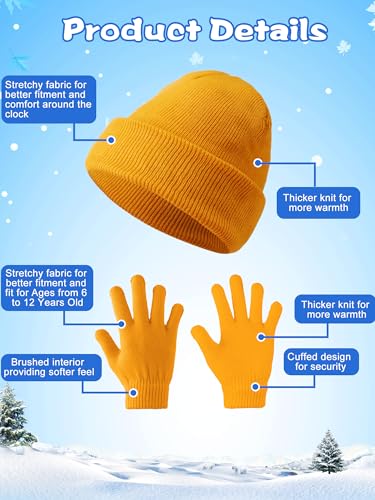 Retisee 96 pcs Kids Winter Beanie and 48 Set Gloves Set Knit Hat Bulk Warm Gloves Cap for Boys Girls Homeless Gift3