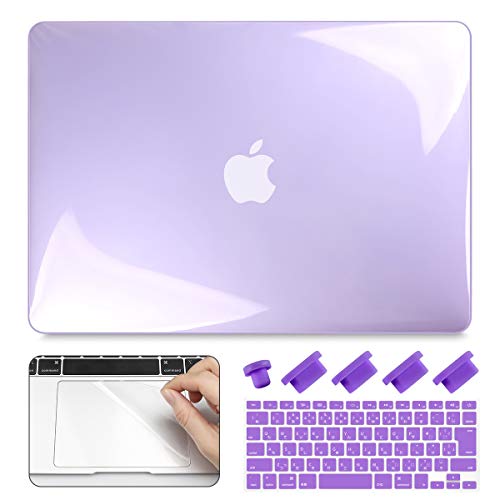 CISOO MacBook Air 13インチ ハードケース パープル 透明 MacBookケース A1466/A1369対応 シェルカバー 薄型 軽量 耐衝撃 日本語キーボードカバー JIS配列 トラックパッド フィルム プロテクター 防塵プラグ付き