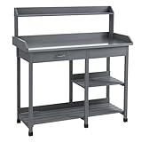 METAL TABLETOP WITH EDGES: The galvanised potting table is specially designed to maintain rust-resistant even outdoors on rainy days, and protective edges can perfectly stop gardening tools or plant pots from falling
