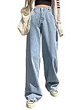 Xineicy Women's Baggy Boyfriend Jeans High Waist Distressed Denim Pants Wide Leg Straight Trousers Streetwear Pants