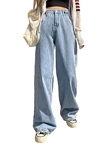Xineicy Women's Baggy Boyfriend Jeans High Waist Distressed Denim Pants Wide Leg Straight Trousers Streetwear Pants
