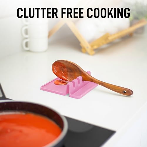Image of Zulay Kitchen Silicone Utensil Rest with Drip Pad for Multiple Utensils - BPA-Free, Heat-Resistant Spoon Rest & Spoon Holder for Stove Top - Kitchen Utensil Holder for Ladles & Tongs - Pink