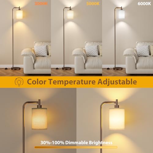 Image of Ziisee 64 inch Floor Lamp for Living Room with Remote Control, Deep Beige Shade with Brown Pole, Dimmable Tall Lamps for Bedroom Office Corner, 9W LED Bulb Included