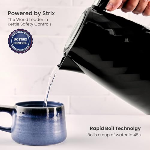 Image of Tower Premium Windsor Electric Kettle 1.7L, 1350W | Strix Contoller, Rapid Boil in 45 Seconds, Auto Shut-Off, Boil-Dry Protection, 360 Power Base, Water Level Indicator, 2.5 Year Warranty (Black).