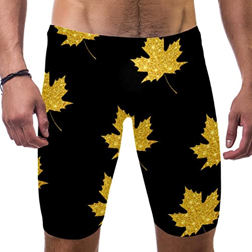 Short de bain pour homme anti-irritation motif feuille d'érable doré L