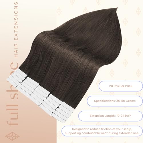 Image of Full Shine Tape Ins Human Hair Extensions, Mochachino Borwn 14 Inch | 50g 20PCS, Natural Seamless Skin Weft Hair Extensions Tape in Thick End for Women Real Hair Personalized Beauty Solutions