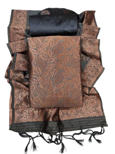 Image of Women Banarsi Silk Unstitched Suit Piece Dress Material | Unstitched Salwar Suit Dress Fabric for Women with Zari Dupatta Set (Suit-2M, Salwar-2M, Dupatta-2.25M) - Grey