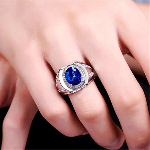 Men‘s Square Blue Sapphire Ring Yellow Gold Plated Sterling Silver Genuine Sapphire Ring with Diamond Handmade Vintage Jewelry Eternity Engagement Promise Gift for Husband4