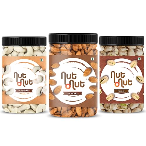 Image of Nut O Nut Dry Fruits Combo Pack 750 gm -Cashew(W240) 250gm, Almond 250gm, Pista 250g | Healthy Snacking Kaju Badam Pista Combo Pack | Natural & Crunchy Nuts-Mix Dry Fruits and Nuts- Diwali Gift pack