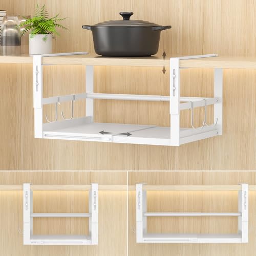 【棚板厚・横幅調節可】吊り下げ収納 キッチン DAIWIN 戸棚下吊り下げラック 横幅伸縮 W24〜40×D26×H19〜23cm A4書類 棚板厚さ0.5〜4cm対応 差し込み つり戸棚ストッカー 省スペース 洗面所 クローゼット吊り下げ式収納 キッチン