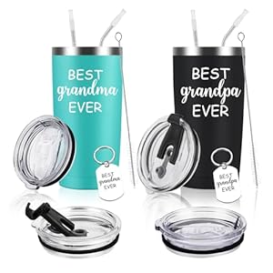 Gifts for Grandma and Grandpa Grandparents Christmas Gift Best Grandma Grandpa Ever Gifts from Grandkids 2 Pack 20oz Stainless Steel Insulated Travel Tumbler with Lid and Straw Keychains