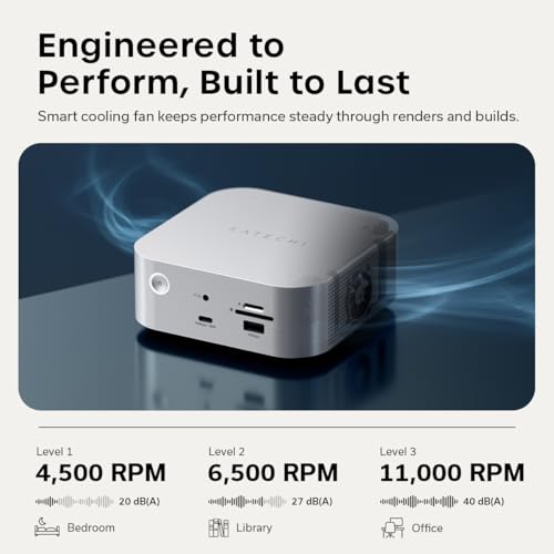 Image of Satechi Thunderbolt 5 CubeDock Dock Station, 80Gbps /120Gbps (USB4 v2 Compatible), Built-in NVMe SSD Enclosure, 140W Charging, Multi-Displays up to 8K, 2.5GbE, USB-C /A 10Gbps, Active Cooling, Silver