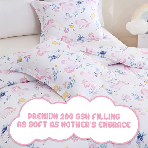 Image of Yibeizi Unicorn Bed Comforter Set Full Pink Girls Floral Bedding