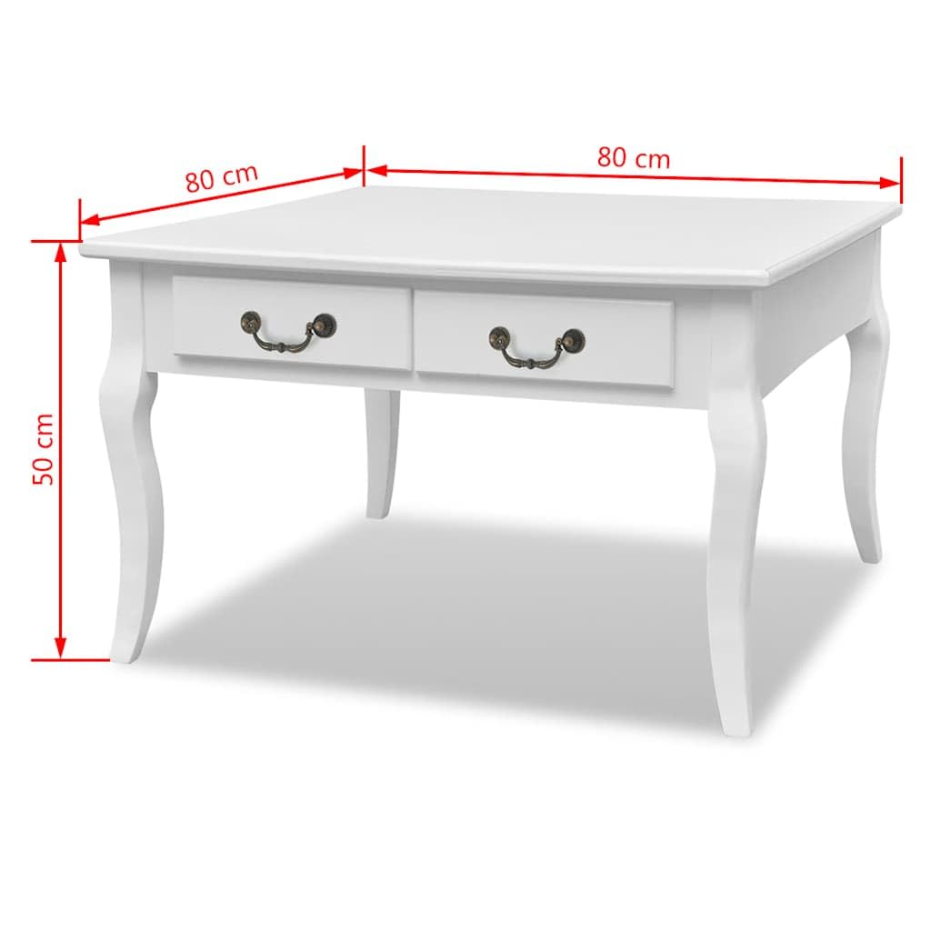 Tavolino da salotto bianco, 80 x 80 cm, con 4 cassetti