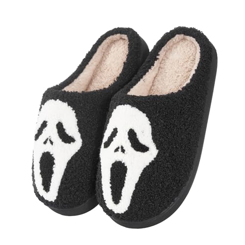 GRS GRANDROS Halloween Slippers For Women Men Indoor House Bedroom Skeleton Goth Cute Home Skeleton Horror Black Fun Slip Shoes