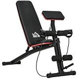 HOMCOM Banco de Musculación Plegable Banco de Pesas Reclinable Rojo