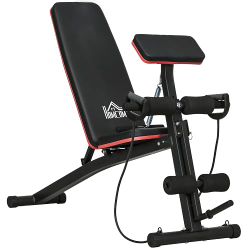 HOMCOM Banco de Musculación Plegable Banco de Pesas Reclinable Rojo