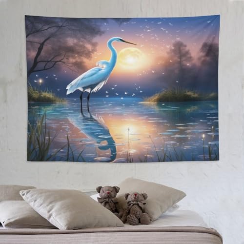 Tapisserie grue couronnée rouge PAZZK 150x200cm pour salon