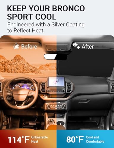 Image of Proadsy 2026 Upgrade Windshield Sun Shade Custom Fit Ford Bronco Sport 2021-2025 2026 4-Layer Foldable Front Sunshade Protector Sun Visor Blocks UV Rays Keep Car Cooler