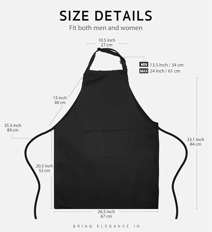 Miniatura 3 de Delantal con peto ajustable, paquete de 2 delantales unisex para hombre, delantales negros con bolsillos