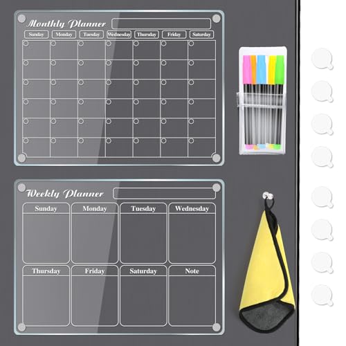 MIKEDE 2 Pack Acrylic Magnetic Calendar for Fridge, 15.2