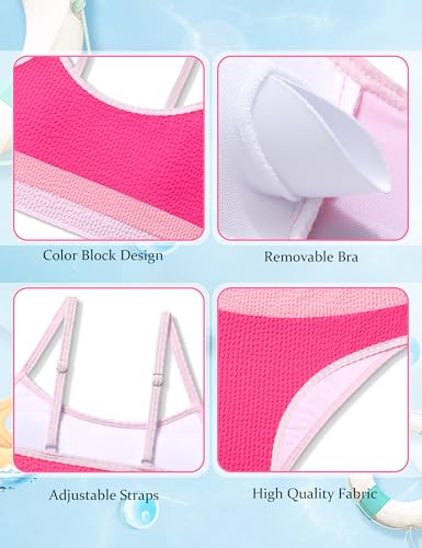 Image of Girls Bathing Suit Color-Block Adjustable Straps Bikini Sets Girls Two Piece Swimsuits with Chest Pad Swimwear 7-18T