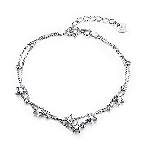 Pulsera ajustable Nykkola de plata 925, regalo para mujeres, doble capa de perlas y estrellas, joyas de moda Cover