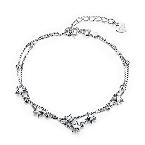 FushoP 925 Sterling Silver Adjustable Lovely Star Bracelet Interlocking Bangle (Silver)