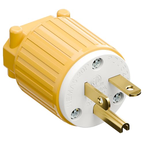 NEMA 5-20P Plug, 20A 125V Heavy Duty Industrial Male Plug, ETL Listed Rewireable Straight Blade Connector for Air Conditioner, Tools, Compatible with 12/14/16 AWG Cords,Yellow