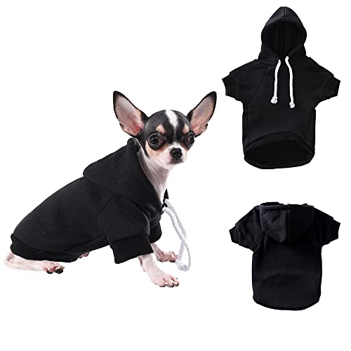 Hozz Black Dog Hoodie Winter Dog Sweatshirt With Leash Hole Warm Dog Clothes For Small Dog Sweater Chihuahua Coat Clothing Puppy Custume S #TOP19