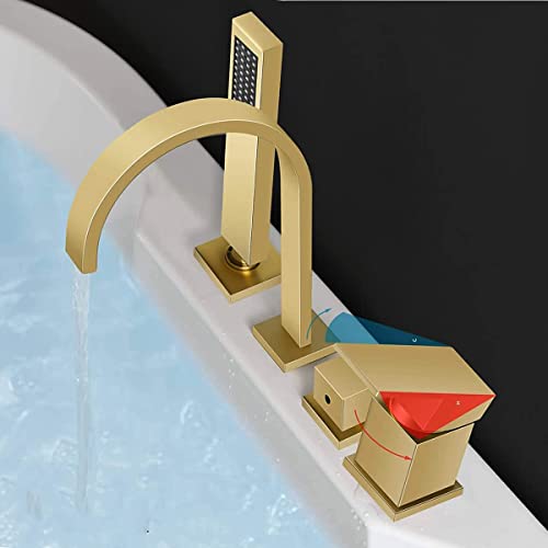 Baignoire cascade mitigeur 4 trous douchette laiton chrome