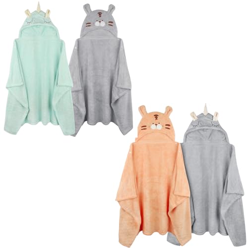 Image of FUBANRAY 4-Pack Toddler Bath Towel Hooded Baby Towels for Boy Girl 0-5 Years, Soft Absorbent Toddler Towels with Hood Baby Bath Towels Hooded Bath Towel, Thick Large 50'' x 32'' Baby Towels with Hood