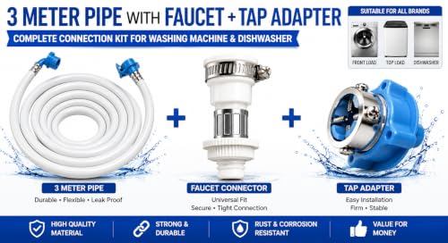 Image of Sanavya 3 Meter + Faucet +Adapter Washing Machine Inlet Washer Hose water pipe for Top & Front Load Fully Automatic (Top /Front Load Fully Automatic 3 Meter + Faucet +Adapter)