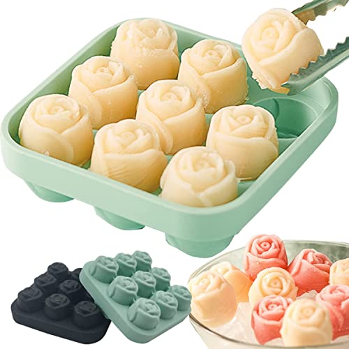 3D Ice Cube 9 Cavity Rose Mold Silicone Tray Reusable,No Leakage Stackable Ice Ball Maker,Easy Release,For Whiskey,Cocktail,Homemade Juice,Chilled Drink,Party( Yellow/9Grid） #TOP4