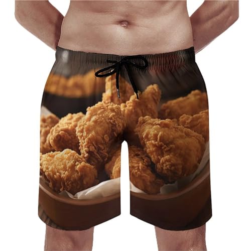 A Plate of Fried Chicken Mens Swim Trunks Summer Beach Shorts Quick Dry Swimming Shorts Funny Swimwear Bathing Suits