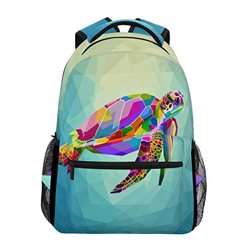 Wihve Unisex School Backpack Colorful Sea Turtle Underwater Geometric Blue Ocean Student Bookbag Casual Daypack One_Size #TOP8